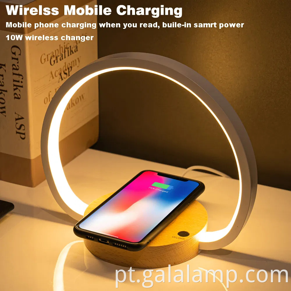 Lâmpada de cabeceira de cabeceira moderna com estação de carregamento sem fio